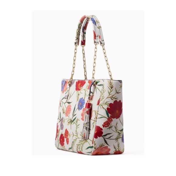 KATE SPADE Cream Multicolor Floral Leather Bag Kingston Blossom Vivian Tote Bag - Picture 10 of 17